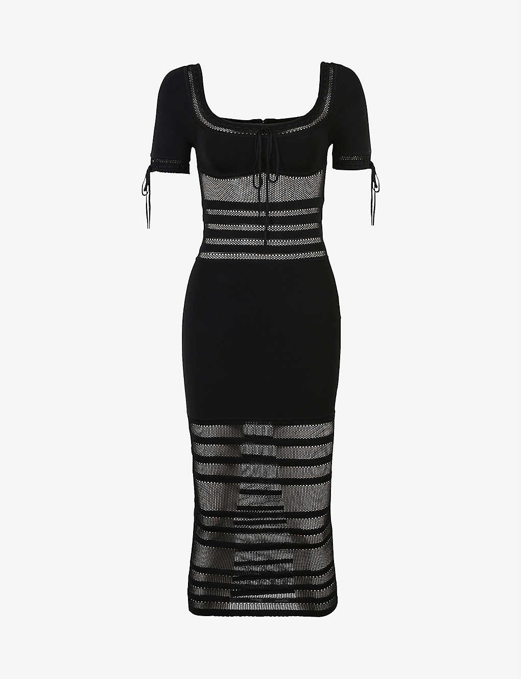 House Of Cb Womens Black Lilla Panelled Knitted Midi Dress