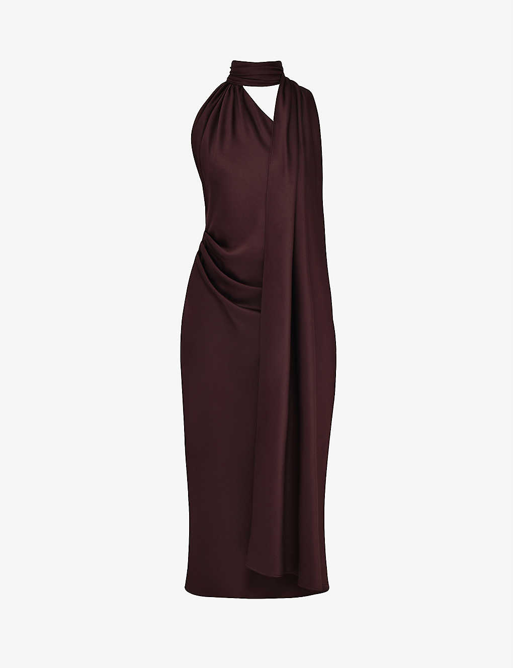 House Of Cb Womens Chocolate Angelina Wrap-neck Satin Midi Dress