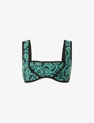 Marine Serre Bedrucktes Bralette Aus Frottee In 05 Oriental Bright Green