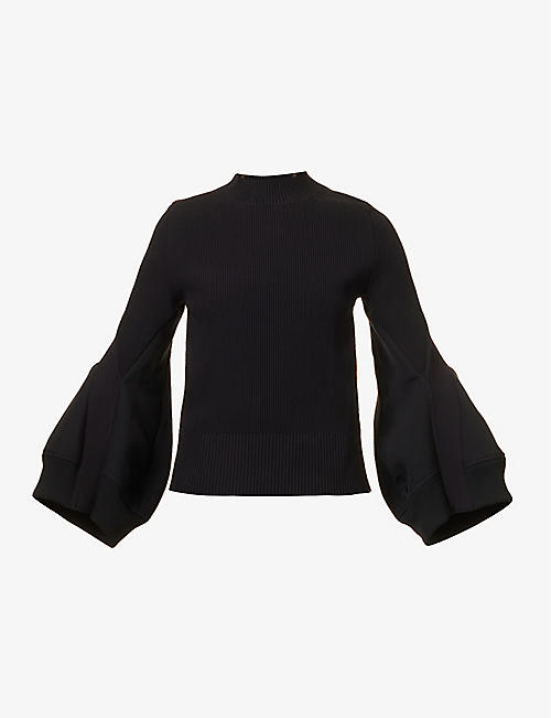SACAI: Exaggerated-sleeve pleated-panel knitted jumper