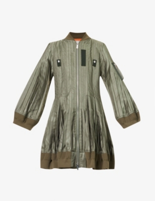 Sacai Army Green Polyester Jacket Dress In Khaki
