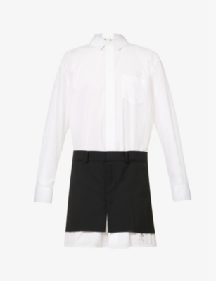 Sacai X Thomas Mason Cotton Poplin Suiting Dress In Off Whitexblack