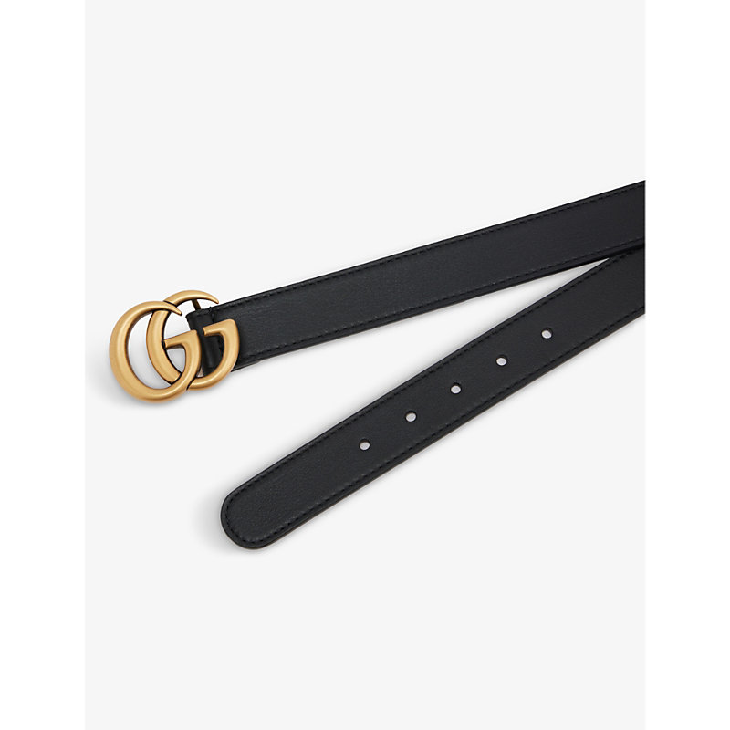 Shop Gucci Girls Black Gold Kids Gg-logo Leather Belt 2-8 Years