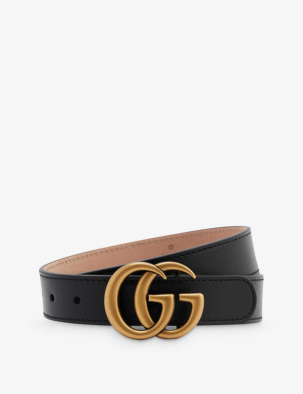 Gucci Girls Black Gold Kids Gg-logo Leather Belt 2-8 Years