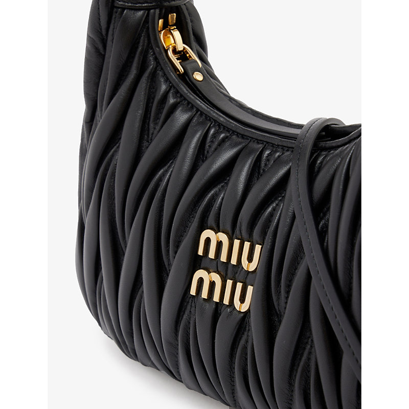 Shop Miu Miu Matelassé Small Leather Hobo Bag In Black