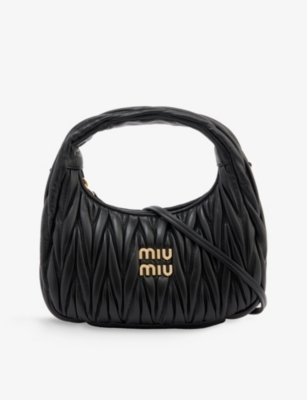 Miu Miu Black Matelassé Small Leather Hobo Bag