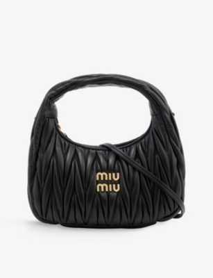 Miu Miu Womens  Matelassé Small Leather Hobo Bag In Black