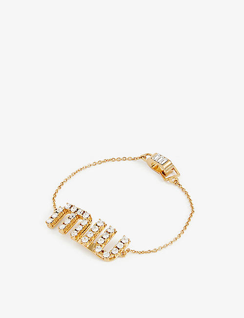 MIU MIU: Brand-plaque crystal-embellished brass bracelet