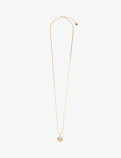 MIU MIU: Pearl and crystal-embellished brass necklace