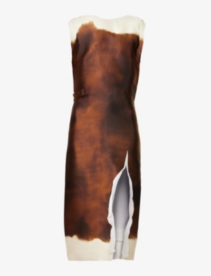 Prada Satin Printed Maxi Dress In Bruciato