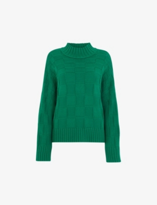 WHISTLES: Checked funnel-neck cotton-knit jumper