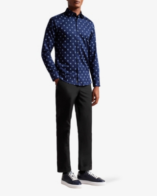 Shop Ted Baker Men's Black Slim-fit Straight-leg Cotton And Linen-blend Trousers