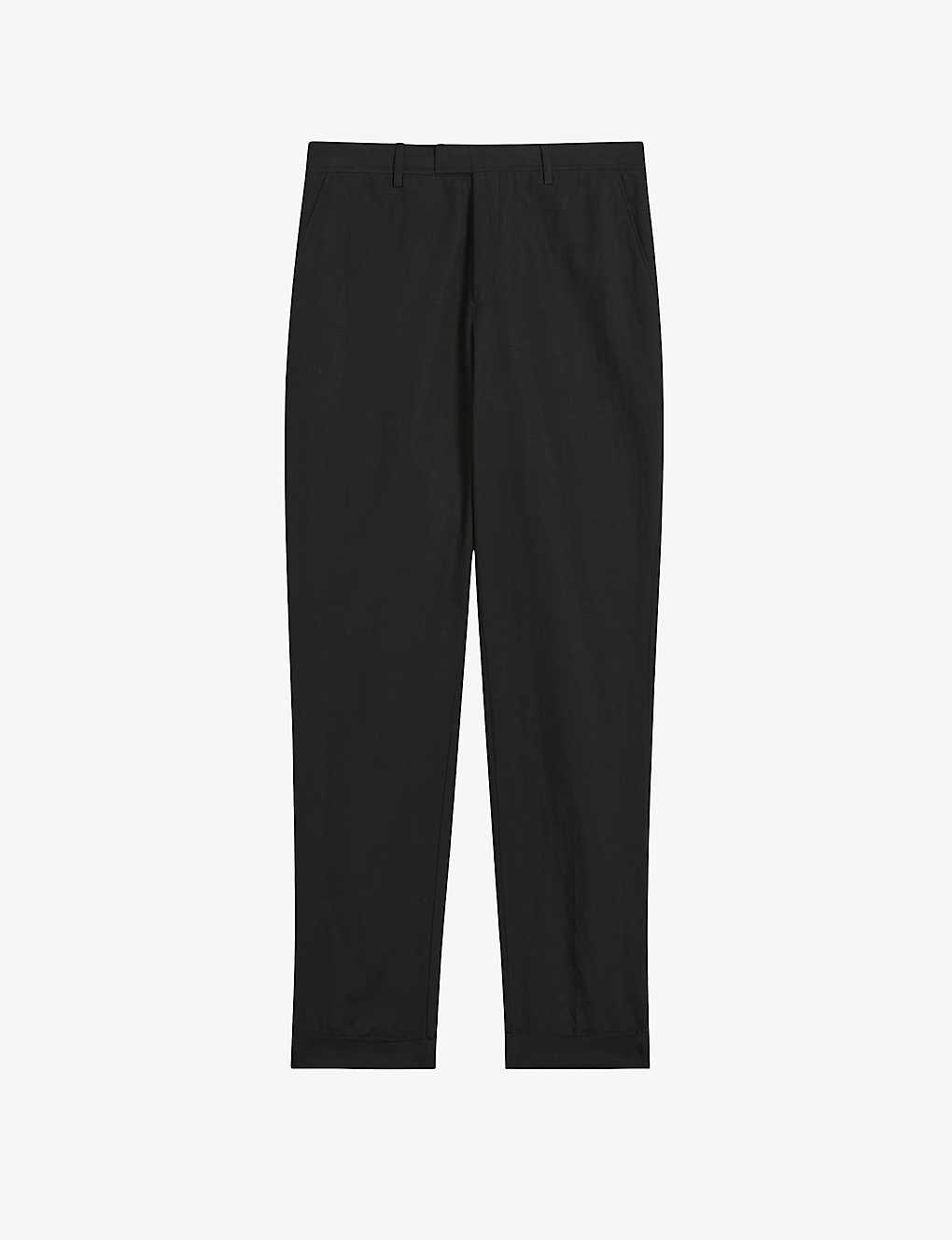 Ted Baker Slim-fit Straight-leg Cotton And Linen-blend Trousers In Black