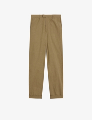 TED BAKER: Slim-fit straight-leg cotton and linen-blend trousers