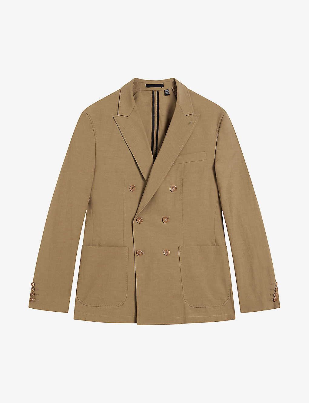 Ted Baker Slim-fit Double-breasted Cotton And Linen-blend Blazer In Stone