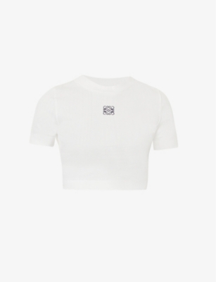 Loewe Cropped Embroidered Ribbed Stretch-cotton Jersey Tank In White