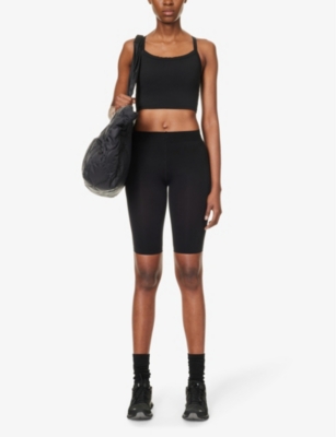 Shop Falke Women's Black High-rise Brushed-texture Stretch-jersey Shorts