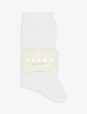 Falke Womens White Bold Dot Jacquard-pattern Calf-rise Stretch-organic Cotton-blend Socks