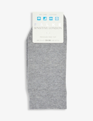Falke Womens Light Greymel. Sensitive London Ankle-rise Stretch-cotton Socks