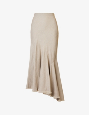 Max Mara Tione Fringed Linen Maxi Skirt In Beige | ModeSens