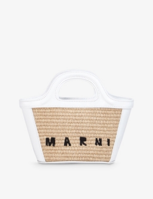 MARNI MARNI WOMEN'S SAND STORM/ WHITE TROPICALIA MICRO COTTON-BLEND BASKET BAG,64825251