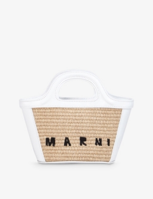 Marni Tropicalia Micro Cotton-blend Basket Bag In Sand Storm/ White