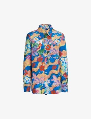 Marni Floral Painting-print Button Down Shirt In Cobalt