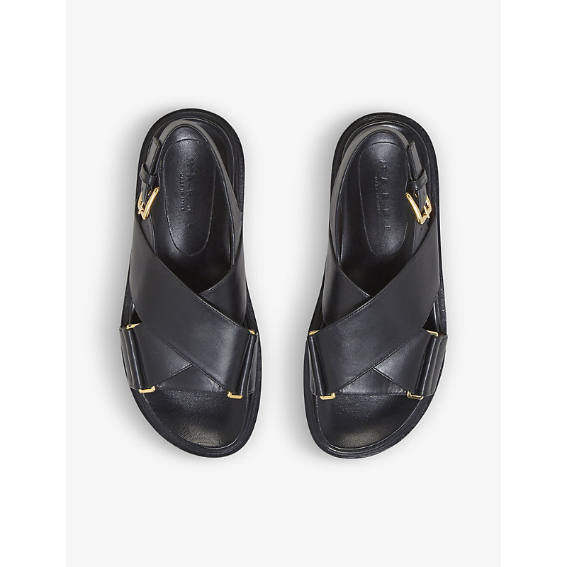 Shop Marni Fussbett Cross-over Leather Sandals In Black