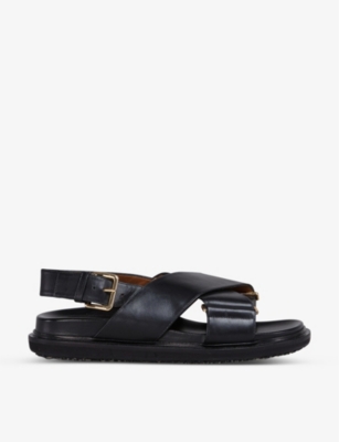 Shop Marni Fussbett Cross-over Leather Sandals In Black