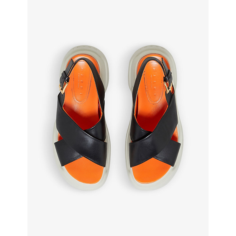 Shop Marni Fussbett Cross-over Leather Platform Sandals In Black