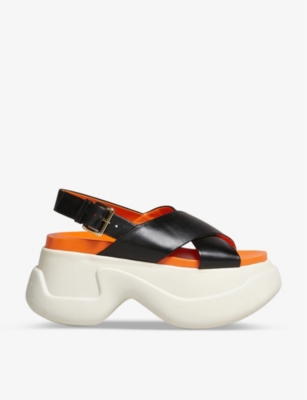 Shop Marni Womens Black Fussbett Cross-over Leather Platform Sandals