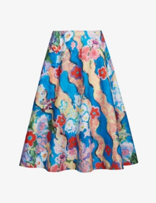 Marni A-linien-rock Mit Blumen-print In Cobalt