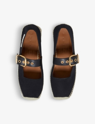 Shop Marni Mary-jane Buckle-detail Canvas Shoes In Black