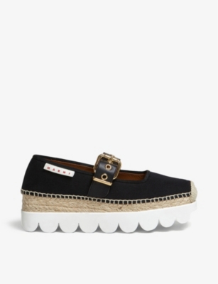 Shop Marni Women's Black Mary-jane Buckle-detail Canvas Shoes