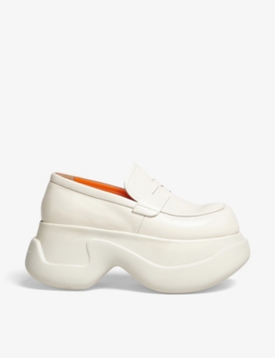 Shop Marni Women's Stone White Chunky-sole Leather Moccasins