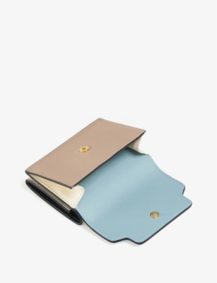 Shop Marni Women's Aquamarine/natural Logo-print Zip-up Leather Wallet