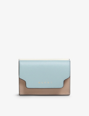 Marni Women's Aquamarine/natural Logo-print Zip-up Leather Wallet