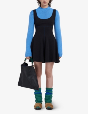 Marni Logo-embossed Leather Top-handle Bag In Black/ Green