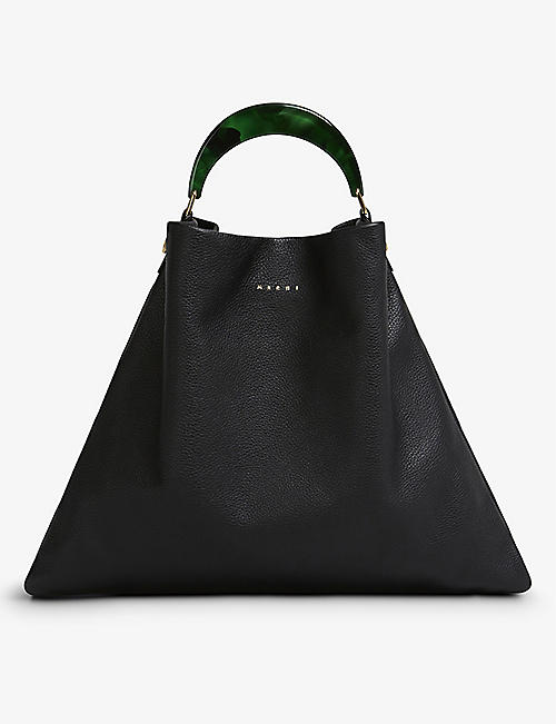 MARNI: Logo-embossed leather top-handle bag