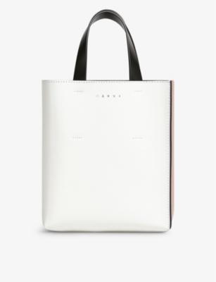 Marni Museo Logo-embossed Leather Tote Bag In White/camellia/black