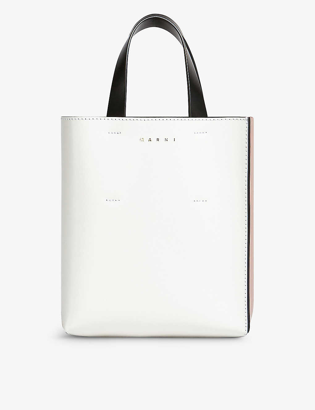 Marni Museo Logo-embossed Leather Tote Bag In White/camellia/black