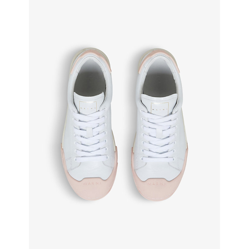 Shop Marni Dada Bumper Toe-cap Leather Trainers In White/light Pink
