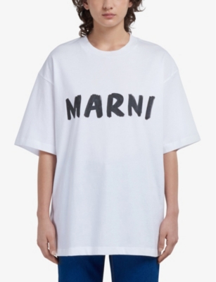 Shop Marni Women's Lily White Boxy-fit Logo-print Cotton T-shirt