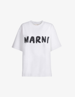 Shop Marni Women's Lily White Boxy-fit Logo-print Cotton T-shirt