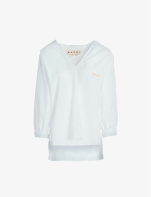 Marni Logo Cotton Shirt In White