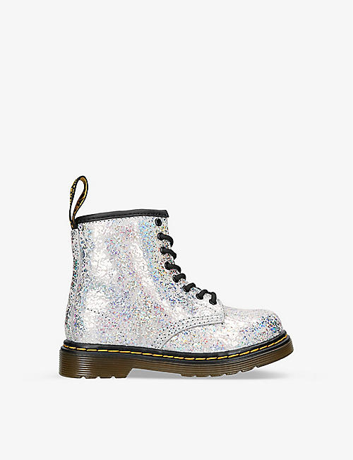DR MARTENS: 1460 crackled metallic leather boots 2-5 years