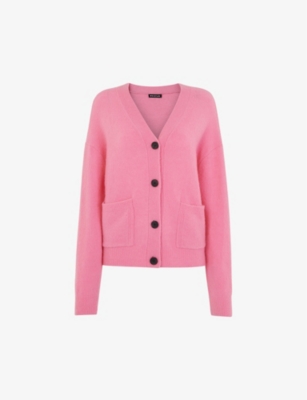 Whistles Womens Pink Stella Double-pocket V-neck Stretch-knit Cardigan