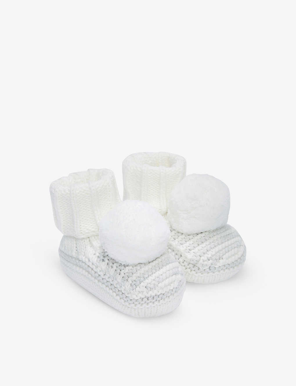 The Little White Company Babies'  Grey/white Pom-pom Embellished Knitted Organic-cotton Crib Shoes 0–12 Month