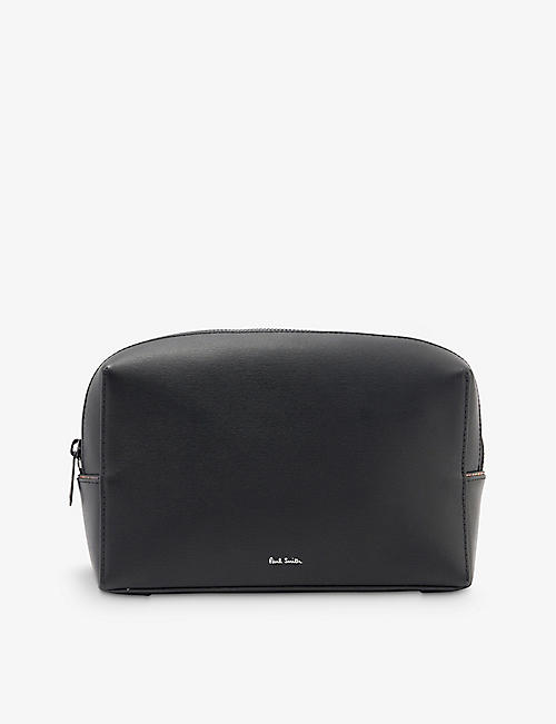 PAUL SMITH: Logo-print structured leather wash bag