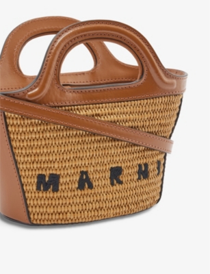 Shop Marni Womens Raw Sienna Tropicalia Micro Straw Cross-body Bag